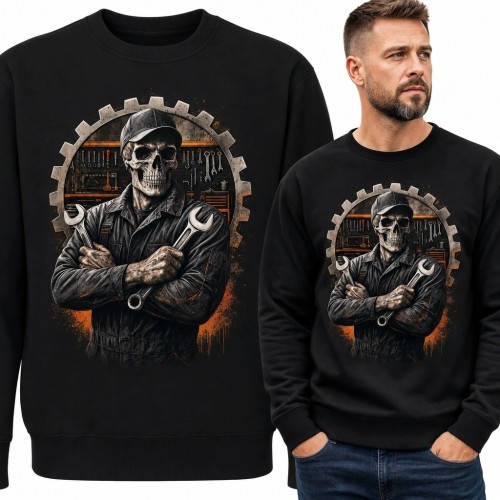 Bluza męska bez kaptura - mechanik z czaszką i kluczami warsztatowymi