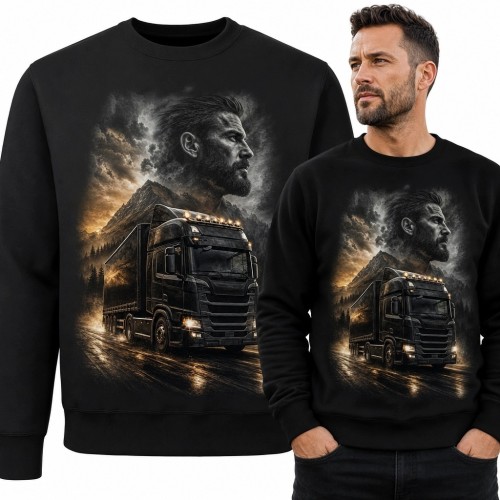 Bluza męska bez kaptura z ciężarówką na mokrej trasie - filmowy motyw kierowcy