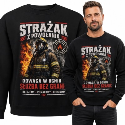 Bluza męska bez kaptura ze strażakiem w ogniu - „Strażak z powołania”