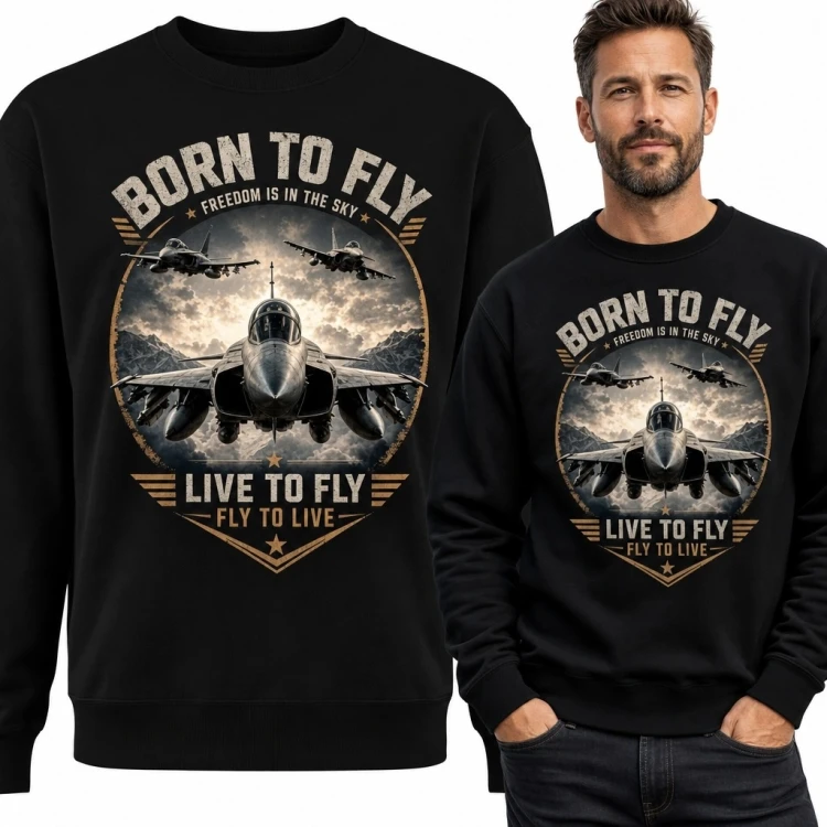 Bluza męska bez kaptura z myśliwcami „Born to Fly” - lotnictwo wojskowe