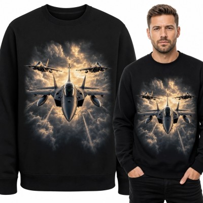 Bluza męska bez kaptura - trzy myśliwce wśród burzowych chmur