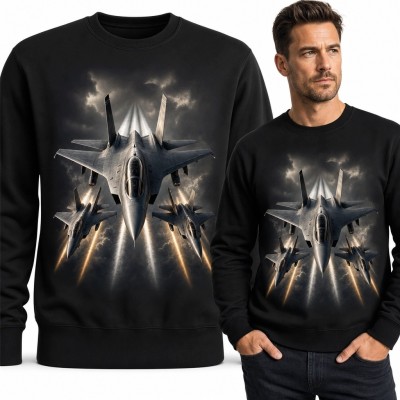 Bluza męska bez kaptura - trzy myśliwce w formacji