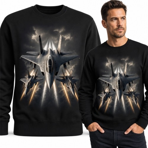 Bluza męska bez kaptura - trzy myśliwce w formacji