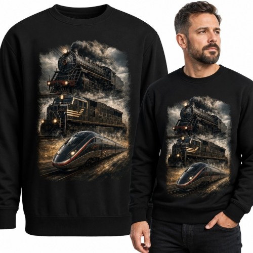 Bluza męska bez kaptura z trzema generacjami pociągów - historia kolei