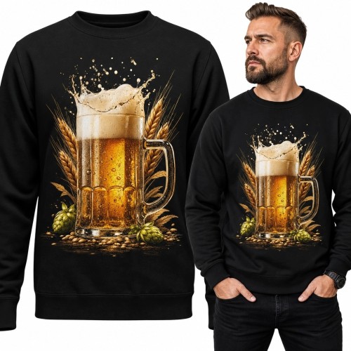 Bluza męska bez kaptura - kufel pienistego piwa, chmiel i zboże