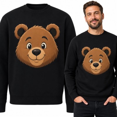 Bluza męska bez kaptura z kreskówkowym brązowym misiem - pogodny motyw zwierzęcy
