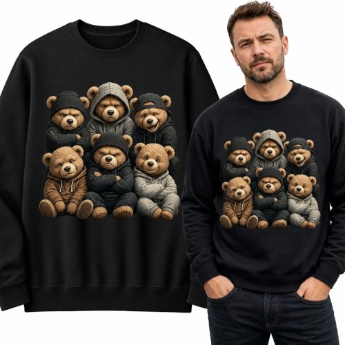 Bluza męska bez kaptura - sześć pluszowych misiów w stylu streetwear