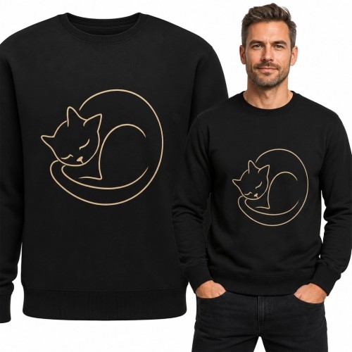 Bluza męska bez kaptura ze śpiącym kotem - minimalistyczny kontur