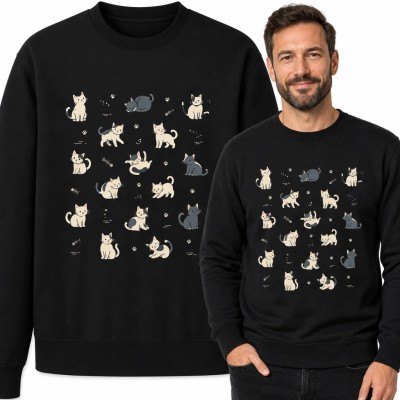 Bluza męska bez kaptura - kremowe i szare koty w różnych pozach