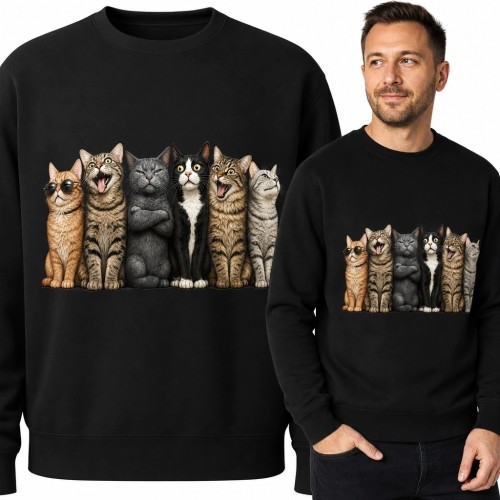 Bluza męska bez kaptura - sześć zabawnych kotów w szeregu
