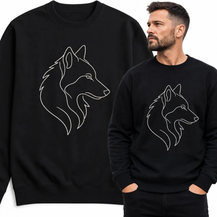 Bluza męska bez kaptura z minimalistycznym konturem wilka