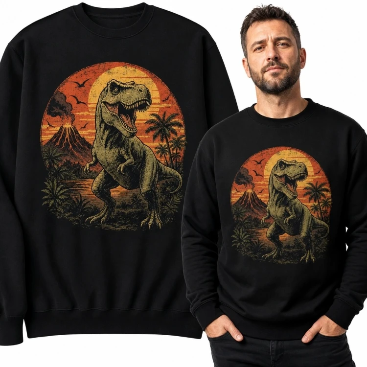 Bluza męska bez kaptura z T-Rexem - prehistoryczny motyw retro