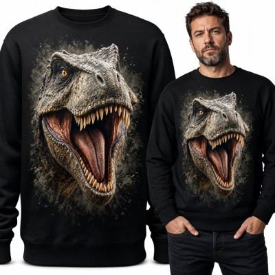 Bluza męska bez kaptura z ryczącym tyranozaurem - realistyczny nadruk