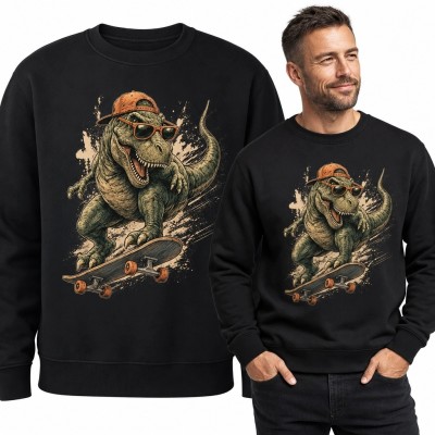 Bluza męska bez kaptura - T-Rex na deskorolce