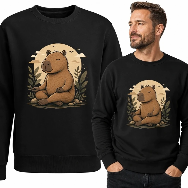 Bluza męska bez kaptura - medytująca kapibara wśród roślin