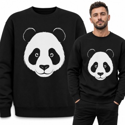 Bluza męska bez kaptura z dużą głową pandy - czarno-biały motyw