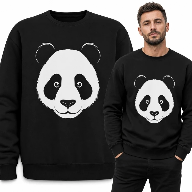 Bluza męska bez kaptura z dużą głową pandy - czarno-biały motyw