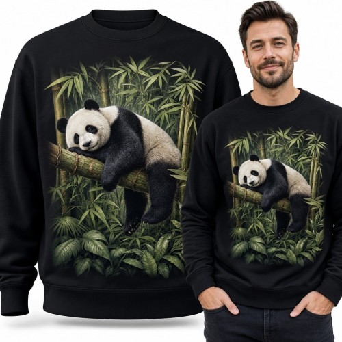 Bluza męska bez kaptura - realistyczna panda w bambusowym lesie