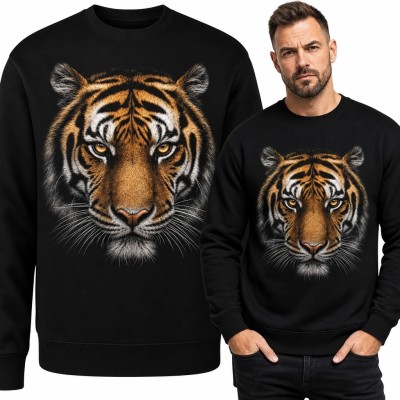 Bluza męska bez kaptura z dużym, realistycznym portretem tygrysa
