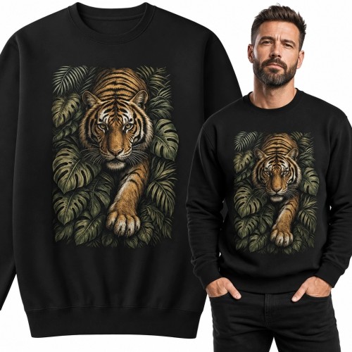 Bluza męska bez kaptura - tygrys w tropikalnej dżungli