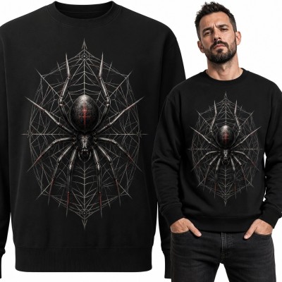 Bluza męska bez kaptura z dużym pająkiem na geometrycznej pajęczynie - gotycki wzór