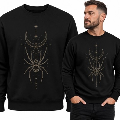 Bluza męska bez kaptura - złocisty pająk pod półksiężycem