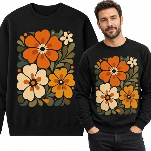 Bluza męska bez kaptura z kwiatami retro - botaniczny wzór lat 70