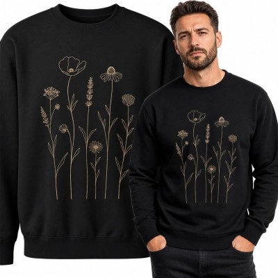 Bluza męska bez kaptura z polnymi kwiatami - minimalistyczny motyw botaniczny