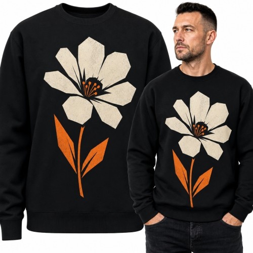 Bluza męska bez kaptura - duży kremowy kwiat w stylu retro