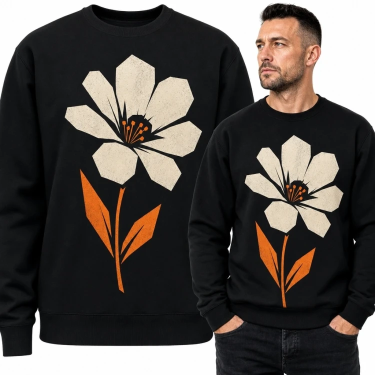 Bluza męska bez kaptura - duży kremowy kwiat w stylu retro