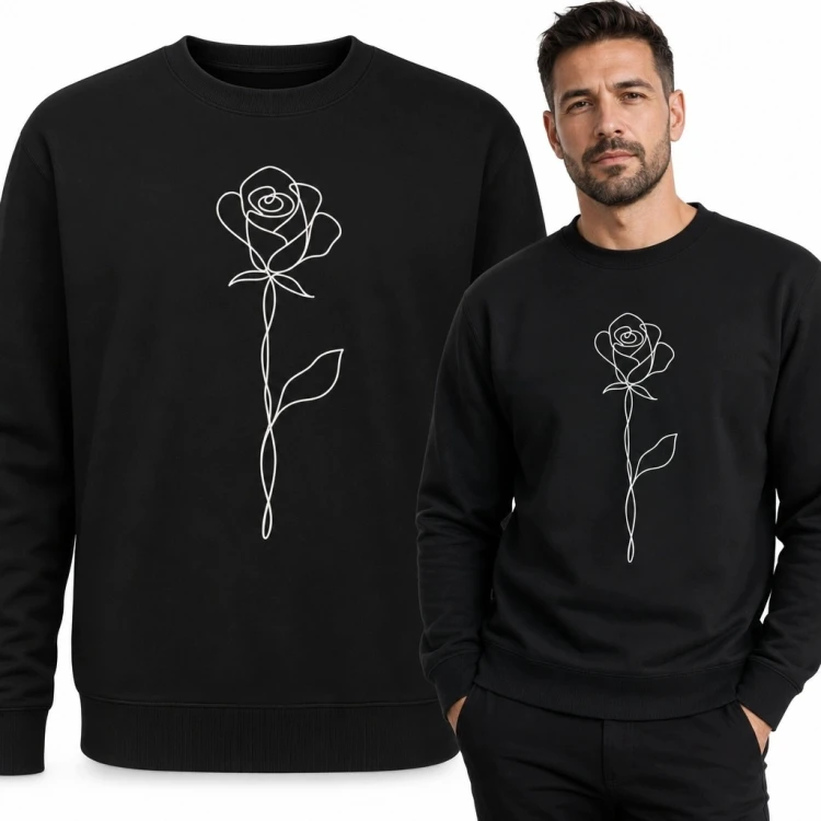 Bluza męska bez kaptura z minimalistyczną różą - czarna