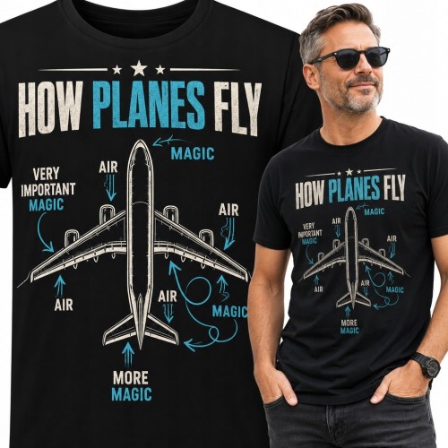 Koszulka męska z humorystycznym schematem samolotu „How Planes Fly”