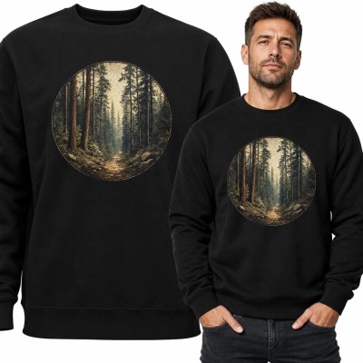 Bluza męska bez kaptura - leśna ścieżka wśród iglastych drzew