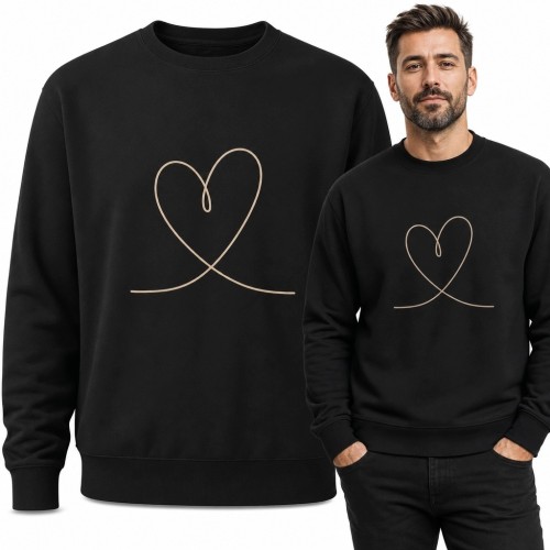 Bluza męska bez kaptura - minimalistyczne serce z jednej linii