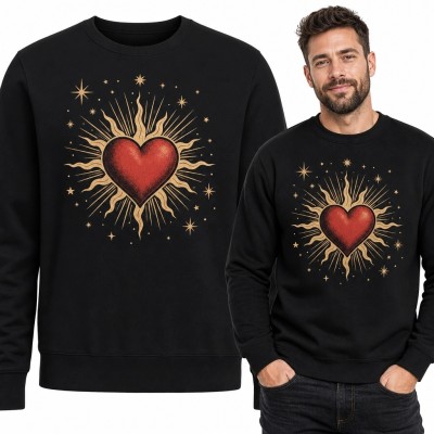 Bluza męska bez kaptura z czerwonym sercem - mistyczny wzór vintage