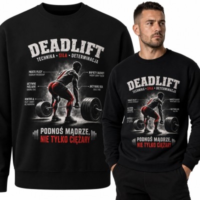 Bluza męska bez kaptura z motywem martwego ciągu „Deadlift” - trening siłowy