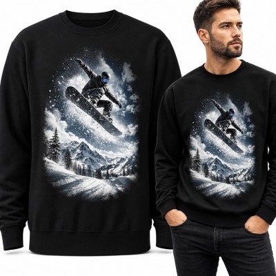 Bluza męska bez kaptura - snowboardzista nad zimowymi górami