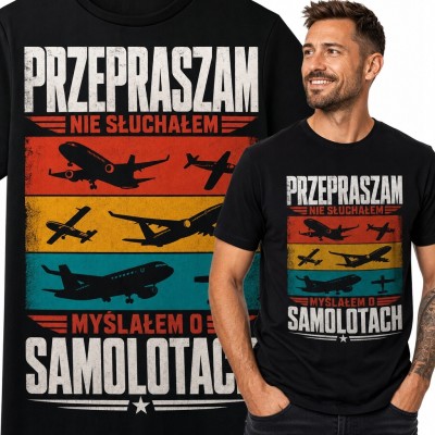 Koszulka męska z samolotami „Przepraszam, nie słuchałem, myślałem o samolotach” - wzór retro