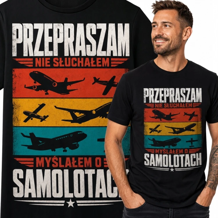 Koszulka męska z samolotami „Przepraszam, nie słuchałem, myślałem o samolotach” - wzór retro