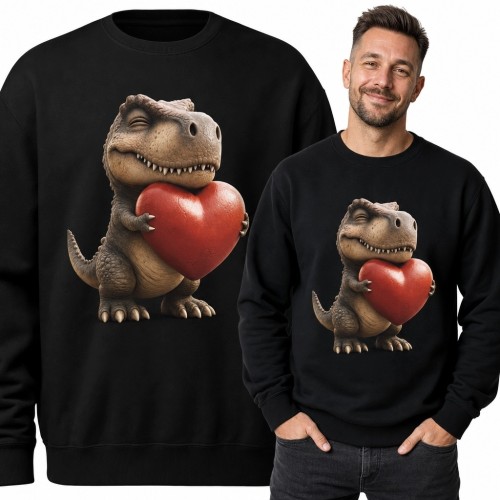 Bluza męska bez kaptura z tyranozaurem i czerwonym sercem - romantyczny wzór