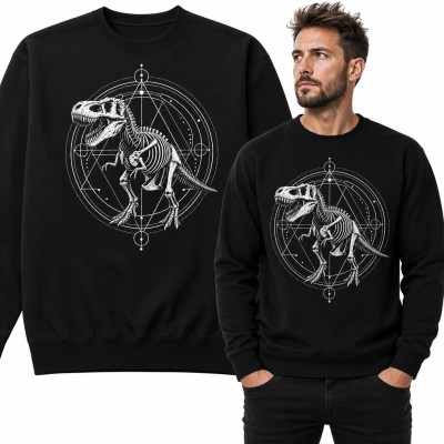 Bluza męska bez kaptura ze szkieletem tyranozaura - geometryczny motyw paleontologiczny