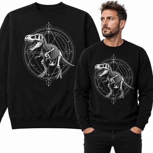 Bluza męska bez kaptura ze szkieletem tyranozaura - geometryczny motyw paleontologiczny