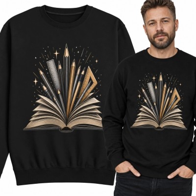 Bluza męska bez kaptura - otwarta książka i przybory twórcze
