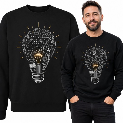 Bluza męska bez kaptura - naukowa żarówka z symbolami matematycznymi