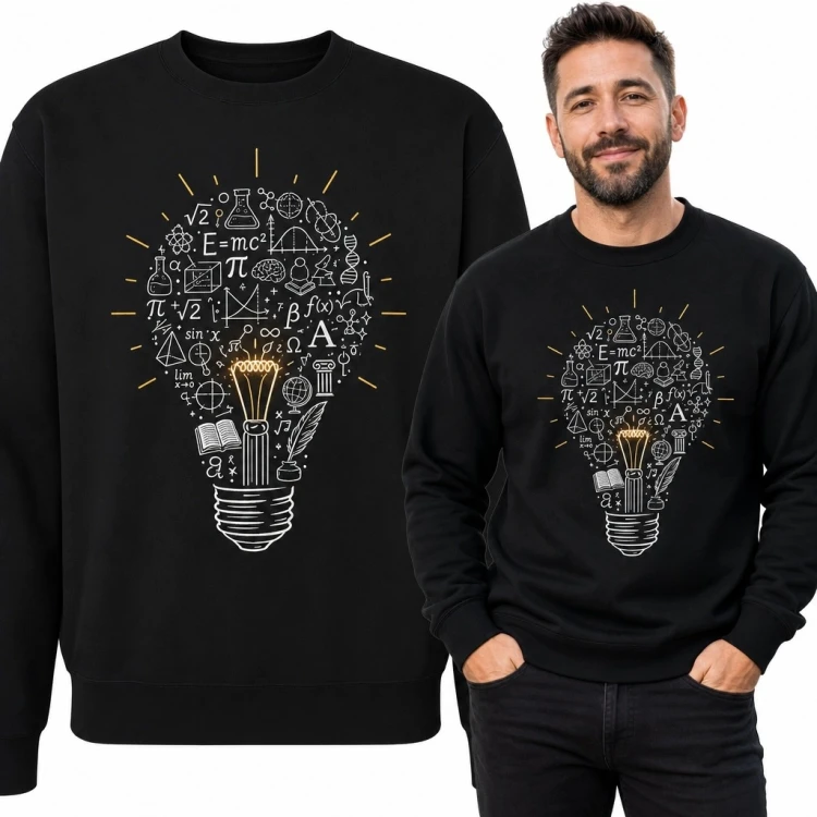 Bluza męska bez kaptura - naukowa żarówka z symbolami matematycznymi