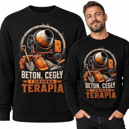 Bluza męska bez kaptura z betoniarką „Beton, cegły - drobna terapia”