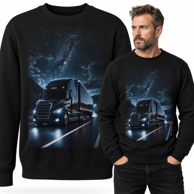 Bluza męska bez kaptura - ciężarówka na nocnej trasie