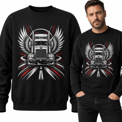 Bluza męska bez kaptura z uskrzydloną ciężarówką - motyw drogi