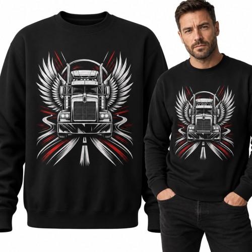 Bluza męska bez kaptura z uskrzydloną ciężarówką - motyw drogi