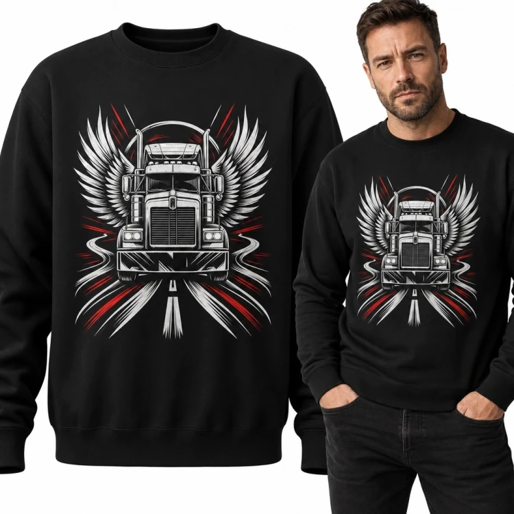 Bluza męska bez kaptura z uskrzydloną ciężarówką - motyw drogi